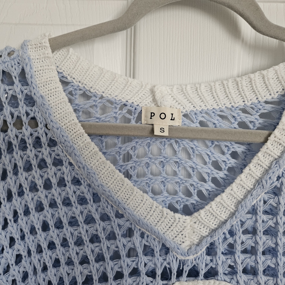 POL Blue and White Crochet Top - Picture 2 of 4